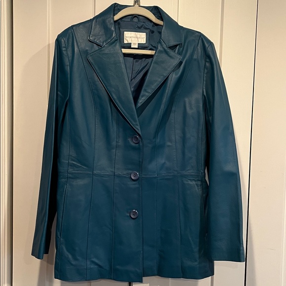 Worthington Teal Leather Jacket Large - Picture 1 of 6